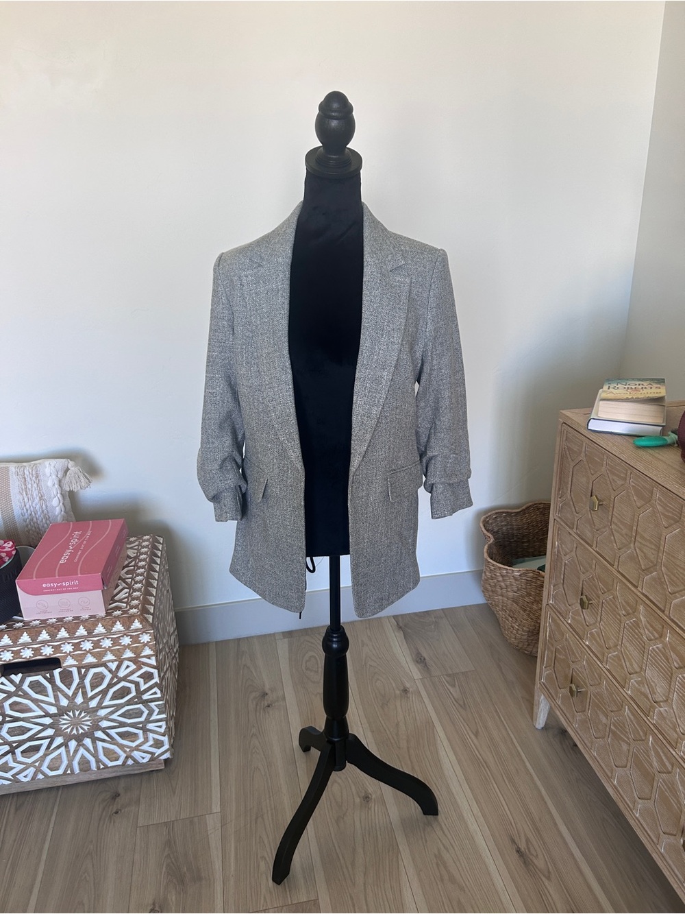 H&M Light Gray Women's Blazer - Tailored Open Front
